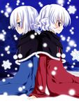  back-to-back holding_hands noto_(soranoto) original sitting smile snow snowflakes snowing 