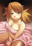  bed covering covering_crotch naked_sheet sakaki_imasato sasamori_karin sitting solo to_heart_2 
