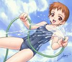 black_school_swimsuit copyright_request flat_chest hose one-piece_swimsuit school_swimsuit short_hair solo standing swimsuit tomomimi_shimon water wet 