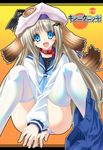  animal_ears blue_eyes buttons collar dog_ears dog_tail fangs hat ichijou_hitoshi large_buttons little_busters! long_hair noumi_kudryavka panties school_uniform serafuku silver_hair skirt solo striped striped_panties tail thighhighs underwear 