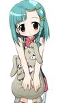  green_hair izuno_kenta red_eyes rimone simoun solo stuffed_animal stuffed_toy 