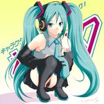  black_panties blue_eyes blue_hair cyprus hatsune_miku long_hair necktie panties pantyshot pantyshot_(squatting) skirt solo squatting thighhighs twintails underwear very_long_hair vocaloid 