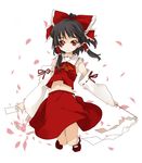  black_hair bow brown_eyes full_body hair_bow hair_tubes hakurei_reimu kusano_houki looking_at_viewer lowres midriff navel red_bow red_eyes red_skirt sidelocks simple_background skirt solo stomach touhou vest white_background 