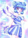  aizawa_mint artist_request blue_eyes blue_gloves blue_hair character_name choker detached_sleeves double_bun gloves leotard magical_girl mew_mint puffy_detached_sleeves puffy_sleeves sparkle tail tokyo_mew_mew wings 