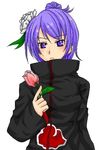  akatsuki_(naruto) akatsuki_uniform artist_request blue_eyes blue_hair flower hair_flower hair_ornament holding holding_flower konan naruto_(series) naruto_shippuuden oekaki simple_background solo white_background 