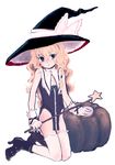  blonde_hair boots bottomless hat hatomugi_munmun kirisame_marisa pumpkin solo thighhighs touhou wand witch_hat 