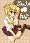  :3 bamboo_blade chiba_kirino hiiragi_tomoka school_uniform shirt skirt sleeves_rolled_up solo 