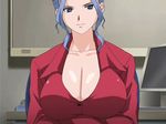  animated animated_gif blue_eyes blue_hair bouncing_breasts breast_hold breast_squeeze breasts business_suit cleavage crossed_arms formal hair_up huge_breasts lowres makimura_ryouko suit tokubetsu_byoutou 