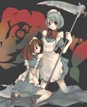  apron blood high_heels maid multiple_girls murakami_mame original scythe shoes 