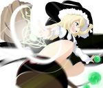  blonde_hair evil_smile fingers green_eyes hat kirisame_marisa kotatsu_(kotatsu3) long_hair magic motion_blur smile solo touhou witch_hat 