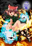  :3 animal_ears braid cat_ears cat_tail extra_ears fire highres kaenbyou_rin mary_janes multiple_girls multiple_tails no_socks one_eye_closed red_eyes red_hair shoes tail touhou twin_braids twintails yo-chaosangel zombie_fairy 