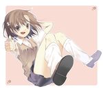  armpit_peek brown_eyes brown_hair coin electricity misaka_mikoto school_uniform short_hair solo sweater_vest to_aru_kagaku_no_railgun to_aru_majutsu_no_index yuizaki_kazuya 