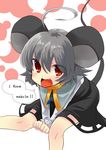  ahoge animal_ears eyebrows fang grey_hair highres jewelry mouse_ears mouse_tail nazrin orange_eyes pendant short_hair solo tail touhou usa-pom 