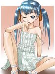  :p bad_id bad_pixiv_id copyright_request dress flat_chest one_eye_closed sandals sitting solo strap_slip takase_muu tongue tongue_out twintails 