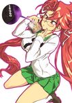  breasts glasses highres highschool_of_the_dead large_breasts ma_(pixiv1936865) red_hair school_uniform serafuku solo takagi_saya twintails 