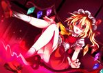  blonde_hair flandre_scarlet hat ponytail red_eyes rei-ru shoe_dangle short_hair side_ponytail solo touhou wings 