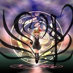  araki_(qbthgry) blonde_hair darkness floating hair_ribbon magic_circle red_eyes ribbon rumia short_hair solo touhou 