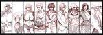  6+boys breasts brook column_lineup everyone formal franky glasses hat highres huge_breasts image_sample large_breasts long_hair monkey_d_luffy monochrome multiple_boys multiple_girls nami_(one_piece) nico_robin one_piece pixiv_sample q_azieru roronoa_zoro sanji scar short_hair straw_hat sword tony_tony_chopper usopp weapon 