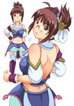  akizuki_ritsuko brown_eyes brown_hair folded_ponytail idolmaster idolmaster_(classic) idolmaster_2 midriff palace_of_dragon_(idolmaster) ponytail shiina_you_(tomoshibi) short_hair 