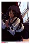  absurdres camera copyright_request glasses highres matsumoto_noriyuki non-web_source open_mouth school_uniform serafuku skirt smile solo 