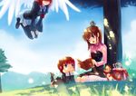  angel_wings arm_support bad_id bad_pixiv_id blue_eyes brown_hair chin_rest crown dress dual_persona floating frills grass lying multiple_girls no_eyes outdoors peaceful reading red_hair sakutarou shade skirt socks stuffed_animal stuffed_lion stuffed_toy time_paradox tree twintails umineko_no_naku_koro_ni under_tree ushiromiya_ange ushiromiya_maria wings xiangtu younger 