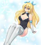  aizawa_hikaru blonde_hair blue_eyes boots breasts cleavage detached_sleeves enoko_(zqfebi) hair_ribbon highres large_breasts leotard long_hair microsoft os-tan ribbon silverlight solo tears thigh_boots thighhighs twintails 