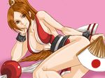  bare_shoulders breasts brown_hair kofire large_breasts legs long_hair lying on_side shiranui_mai smile solo the_king_of_fighters thighs 