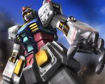  from_below gundam hands mecha mobile_suit_gundam no_humans rx-78-2 sky smoke solo zb 