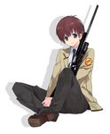  angel_beats! bad_id bad_pixiv_id brown_hair green_eyes gun iwashi_(morpho000) male_focus ooyama_(angel_beats!) rifle school_uniform scope solo weapon 