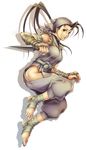  ankle_wrap bandana barefoot breasts brown_eyes brown_hair feet gloves hip_vent ibuki_(street_fighter) kunai long_hair medium_breasts muscle ninja ponytail solo street_fighter toeless_legwear toes toshi weapon 