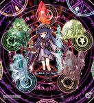  bangle book boots bow bracelet crescent crystal fire gem hair_bow hat highres jewelry kumonji_aruto long_hair magic_circle patchouli_knowledge pendant purple_eyes purple_hair sekaiju_no_meikyuu sekaiju_no_meikyuu_3 siddham solo touhou twintails very_long_hair water zodiac_(sekaiju) 