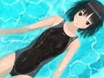  afloat amagami bad_id bad_pixiv_id black_eyes black_hair competition_swimsuit highres nanasaki_ai nomiya_shuusaku one-piece_swimsuit shiny short_hair solo swimsuit water 