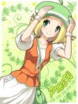  bad_id bad_pixiv_id bag bel_(pokemon) blonde_hair blush dress green_eyes hand_on_headwear handbag hat pokemon pokemon_(game) pokemon_bw short_hair smile solo totokichi 