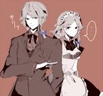  1boy 1girl braid butler dual_persona genderswap genderswap_(ftm) izayoi_sakuya maid maid_headdress neko_ni_chikyuu short_hair silver_hair touhou twin_braids 