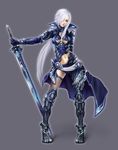  absurdres armor cape highres modama original red_eyes solo sword thighhighs weapon white_hair 