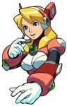  alia_(rockman) blonde_hair blue_eyes breasts large_breasts long_hair official_art rockman rockman_x solo yoshikawa_tatsuya 