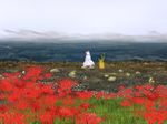  bad_id bad_pixiv_id bow field fire flower flower_field fog fujiwara_no_mokou hair_bow kams rock solo spider_lily touhou white_hair 