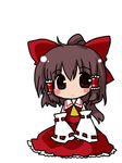  animated animated_gif ascot blinking blush_stickers bow brown_eyes brown_hair chibi detached_sleeves futami_yayoi hair_bow hakurei_reimu lowres ponytail short_hair sitting solo touhou 