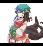  animal_ears blue_eyes brown_hair cat_ears cat_tail chen commentary earrings fusion garnet hands_in_opposite_sleeves hat jewelry multiple_tails older solo tail touhou yakumo_ran 
