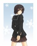  amagami bad_id bad_pixiv_id black_eyes black_hair black_jacket jacket kibito_high_school_uniform long_sleeves looking_back nanasaki_ai pleated_skirt sano_souichi school_uniform short_hair skirt solo 