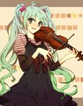  bow dress green_eyes green_hair hatsune_miku instrument long_hair smile solo twintails very_long_hair violin vocaloid yukiguni_(moaism) 