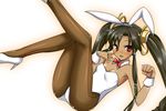  animal_ears black_hair bunny_ears bunnysuit dark_skin gokubuto_mayuge kan_ginpei long_hair pantyhose red_eyes sangokushi_taisen solo twintails 