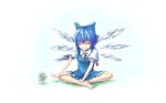  blue_hair bow chiro_(suzuka98) cirno frog frozen frozen_frog hair_bow ice short_hair solo touhou wings 