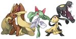  creature crossed_legs extra_mouth eyebrows fur gen_3_pokemon gen_4_pokemon hand_on_hip kirlia kneeling looking_at_viewer lopunny mawile monster no_humans open_mouth pearl7 pointing pokemon pokemon_(creature) pose red_eyes sharp_teeth simple_background smile standing teeth thick_eyebrows white_background 