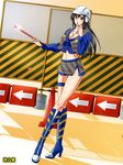  black_hair boots breasts helmet large_breasts long_hair miniskirt police police_uniform policewoman skirt solo uniform 