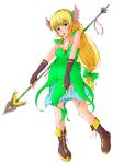  blonde_hair blue_eyes boots fingerless_gloves gloves lambda_(kusowarota) long_hair low-tied_long_hair polearm riesz seiken_densetsu seiken_densetsu_3 solo spear weapon 