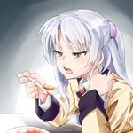  angel_beats! blazer brown_eyes eating food half_updo jacket long_hair mapo_doufu open_mouth silver_hair solo spoon tenshi_(angel_beats!) tongue uno_ichi 