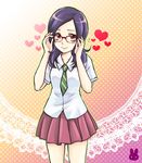  fresh_precure! glasses heart higashi_setsuna precure public_yotsuba_middle_school_uniform purple_hair red_eyes sarukimo school_uniform solo 