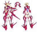  armor ass blonde_hair bodysuit character_sheet faintear highres long_hair mecha_musume trigger_heart_exelica triggerheart_exelica twintails 