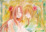  air blonde_hair closed_eyes flower holding_hands kamio_haruko kamio_misuzu long_hair multiple_girls ponytail red_hair tei 